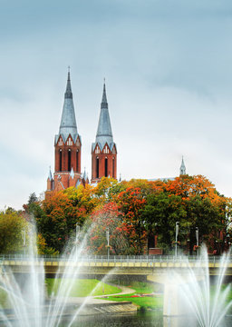 Catholic church in autumn