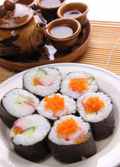 Japanese traditional sushi rice roll close up