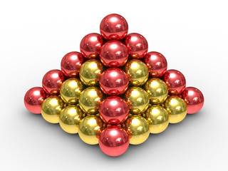 Pyramid from metal spheres on a white background. 3D image