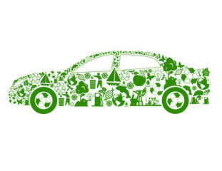 Vector of car shape, made from different ecological items.