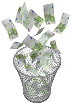papierkorb mit euroscheinen