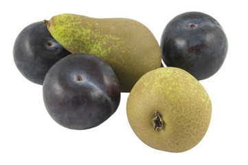pears and plumbs isolated on white background