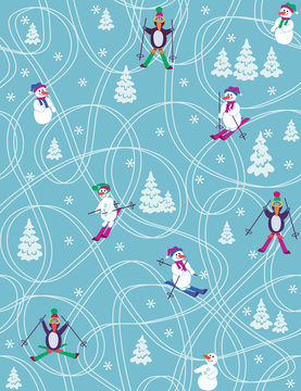 Let it snow - seamless pattern whith cartoon figures