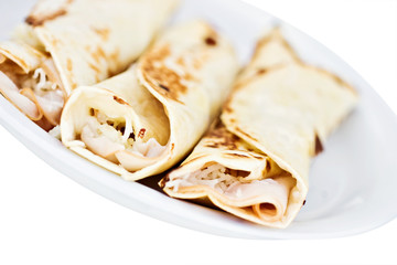 Turkey and cheese wrap. Clipping path included.