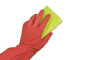 Hand in a glove with a rag