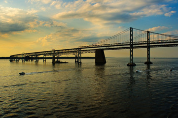 Boats Pass Chesapeake Bay Bridges