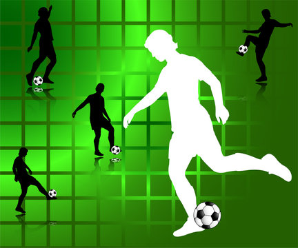 soccer players on the green abstract background - vector