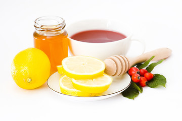 cup of tea with honey and lemon