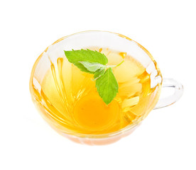 Herbal tea with fresh mint isolated on white background.