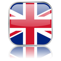 Obraz premium UK Square Flag Button (vector with reflection)
