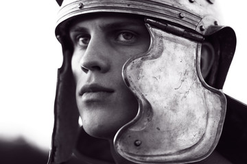 Roman soldiers. Close-up face.