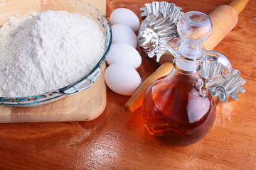 Fototapeta na wymiar flour eggs oil