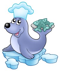 Seal chef with fishes