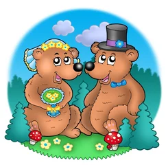 Papier Peint photo autocollant Animaux de la forêt Image de mariage avec des ours sur le pré