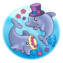 Stickers pour porte Dauphins Image de mariage avec des dauphins en mer