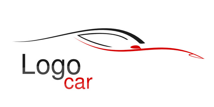 Car logo, red sports car vector logotype