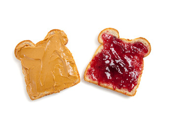 Open faced peanut butter and jelly sandwich