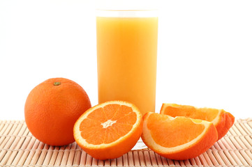 Orange juice on bamboo matting