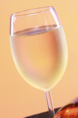 Extreme close up of very cold white wine