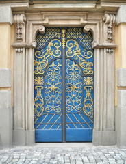 ornamented blue door.