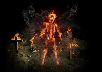Papier Peint photo Flamme Squelette en feu