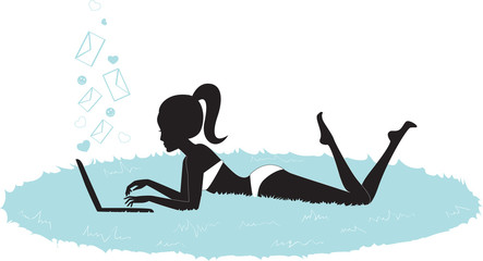 Girl with laptop sent e-mail messages