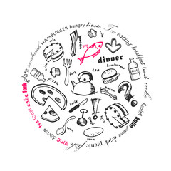 Illustration with food icons.