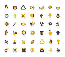 Set of black and orange icons. Vector