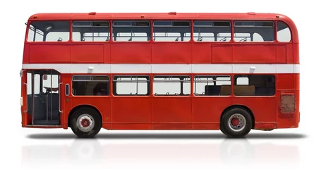 Papier Peint photo Lavable Bus rouge de Londres Bus à impériale rouge sur blanc