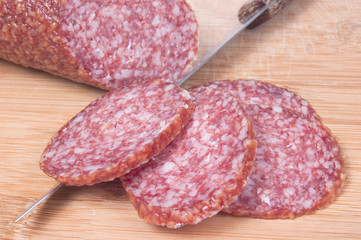 Close up of sliced salami