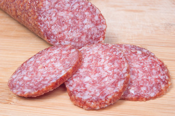 Close up of sliced salami
