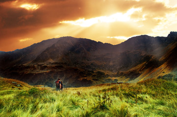 Fototapeta premium Mountains sunset landscape