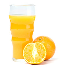 Orange and a glass of orange juice isolated on white