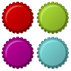 Colorized bottle caps isolated over white background