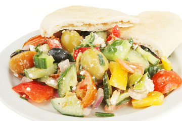 Greek salad and pitta bread closeup