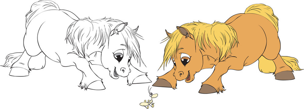 Vector Illustration of two curious Horse
