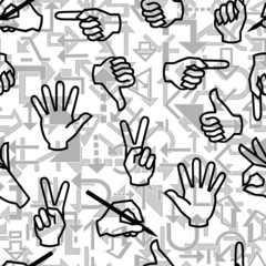 Obraz premium Seamless pattern with hand gestures and arrow signs