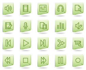Audio video edit web icons, green document series