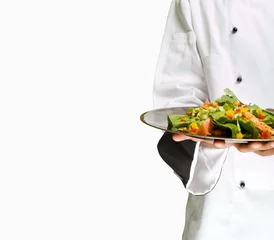 Deurstickers Restaurant Chef-kok met salade