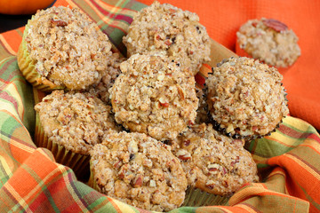 Basket of Pumpkin, Pecan and streusal muffins