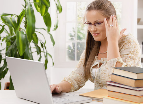 Student girl learing with laptop