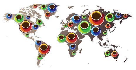 World map with coffee