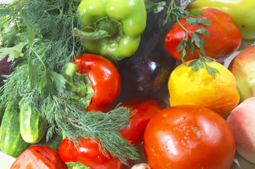 Fototapeta na wymiar Colorful fresh group of vegetables and fruits