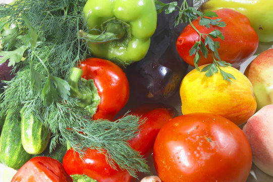 Colorful fresh group of vegetables and fruits