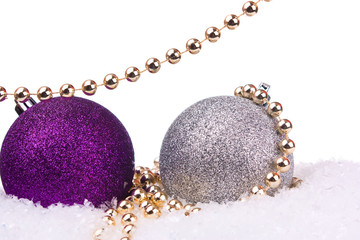 Christmas balls with snow