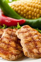 Grilled steaks and vegetables