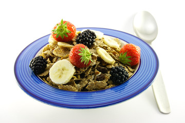 Bran Flakes in a Blue Bowl