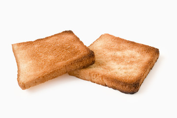 Two slices of bread on a white background