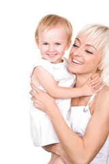 happy attractive mother with her smiling daughter