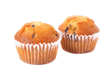 Blueberry muffins on white